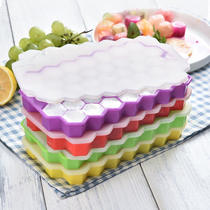 Kitchen Gadgets Baking - 37-Gitter-Silikon-Eisgitter-Kugel-Eiswürfelform mit Deckel, Eis-Aufbewahrungsbox, leicht zu