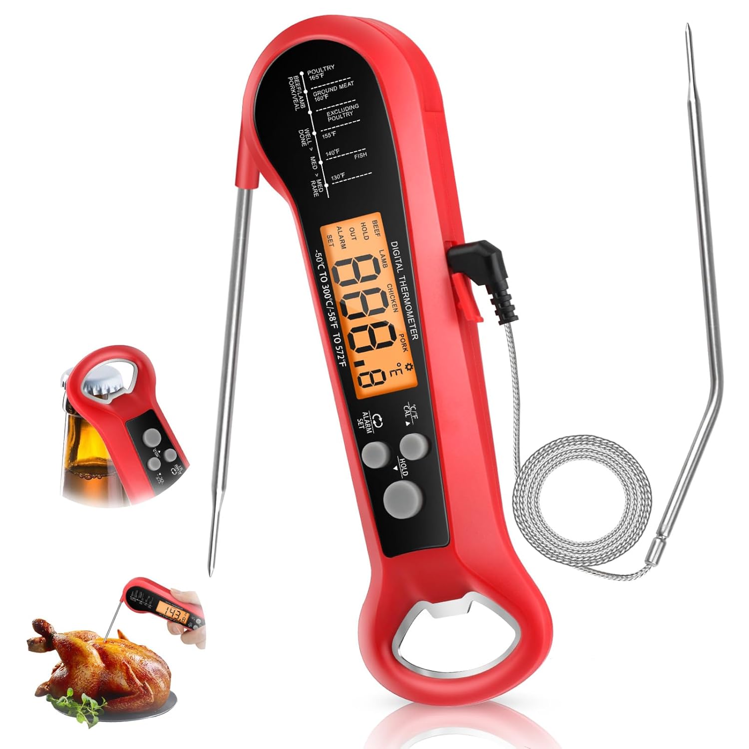 Instant Read Thermometer - Professionelles Digitales Fleischthermometer Wasserdicht mit 2