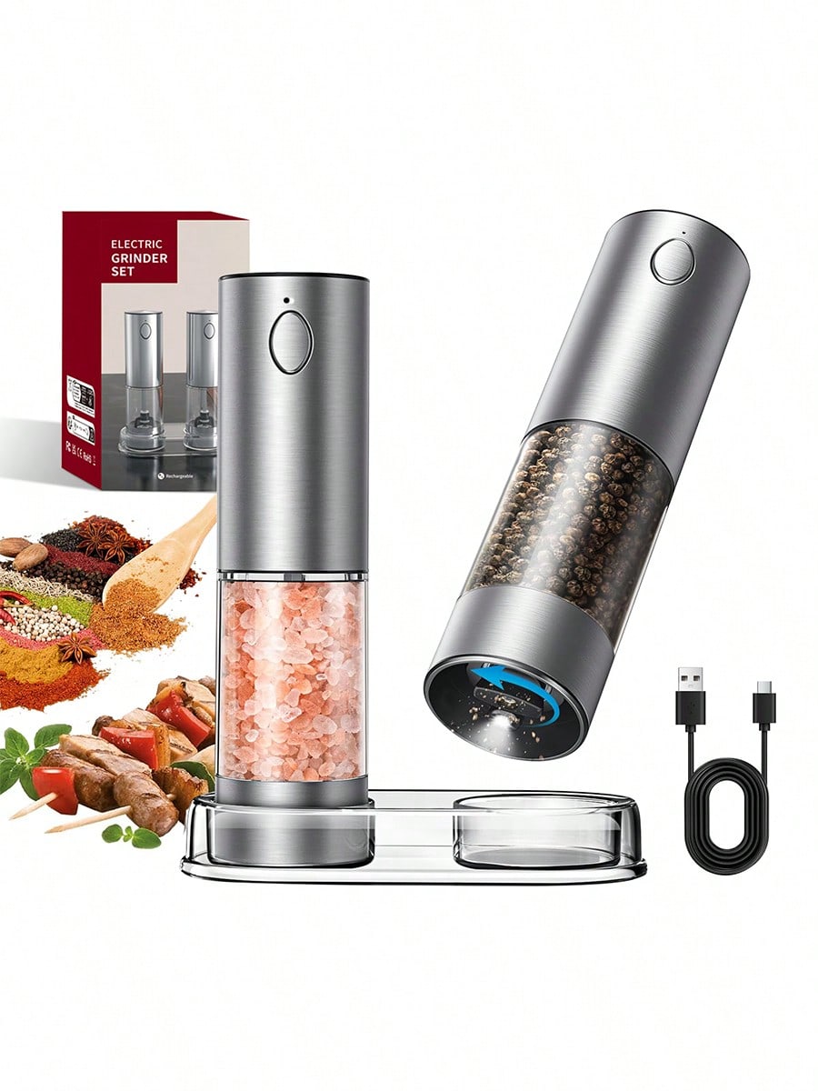 Kitchen Gadgets Ideas - 2-teiliges elektrisches Salz- und Pfeffermühlen-Set, USB-Aufladung,